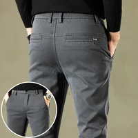 2024 Spring New Men's Casual Pants Brand Clothing Business Elastic Waist Thick Classic Slim Trousers Male Black Grey Brow 1