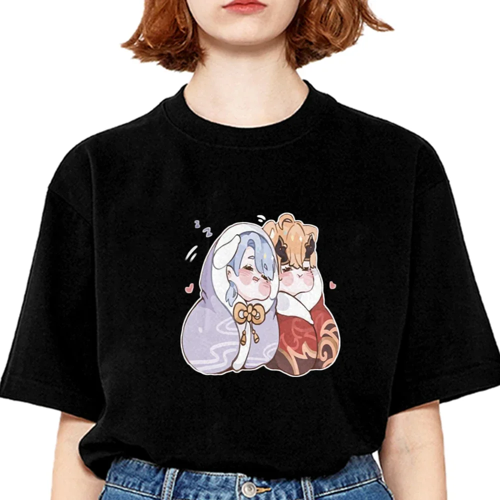 

Genshin Impact T Shirt Kamisato Ayato and Thoma 2024 Summer Kawaii Cartoon Top Short Sleeve Tees Print Casual Women Clothing Y2k