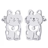QIMING Lovely Animal Fortune Cat Stud Earrings Women Stainless Steel Jewelry Girls Good Luck Earrings Gift 4