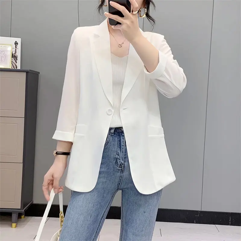 2023 New Spring and Summer Western Style Leisure Simple Commuting Versatile Suit Collar Three Quarter Sleep Oversize Suit Coat