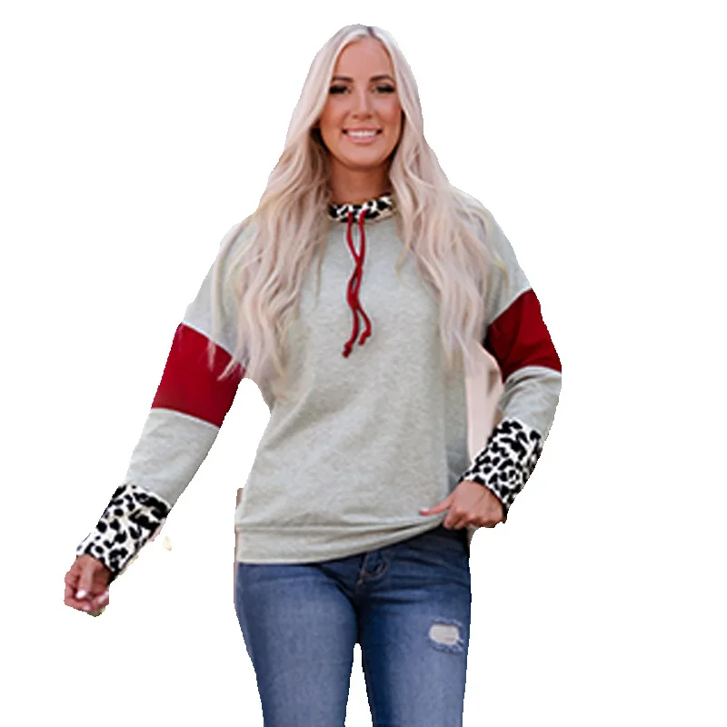 

Shi Ying Grey Round Neck Spliced Sleeve Pullover For Women's Casual Versatile Hoodie 25312313