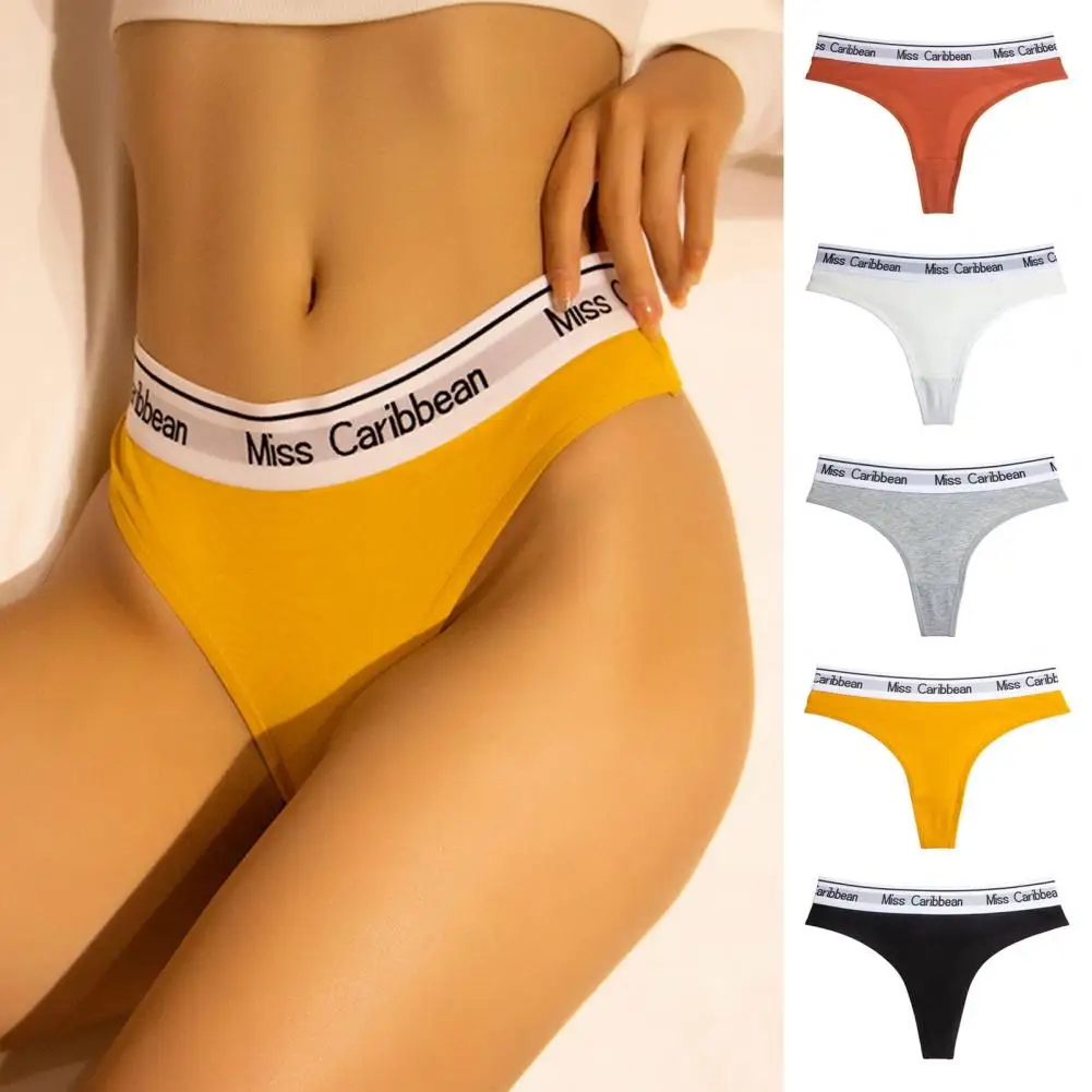 

Women Thongs Seamless Low Waist Elastic Letter Print Underwear Wide Waistband Anti-septic Breathable Lady Underpants Briefs