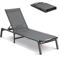 SucceBuy Chaise Lounge Chair Outdoor Aluminum Patio LoungeFolding Pool Lounge Recliner Full Flat for Patio Beach Pool Dark Grey