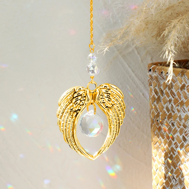 Attrape-soleil en forme d'aile d'ange, pendentif en métal avec boule de  cristal, prisme