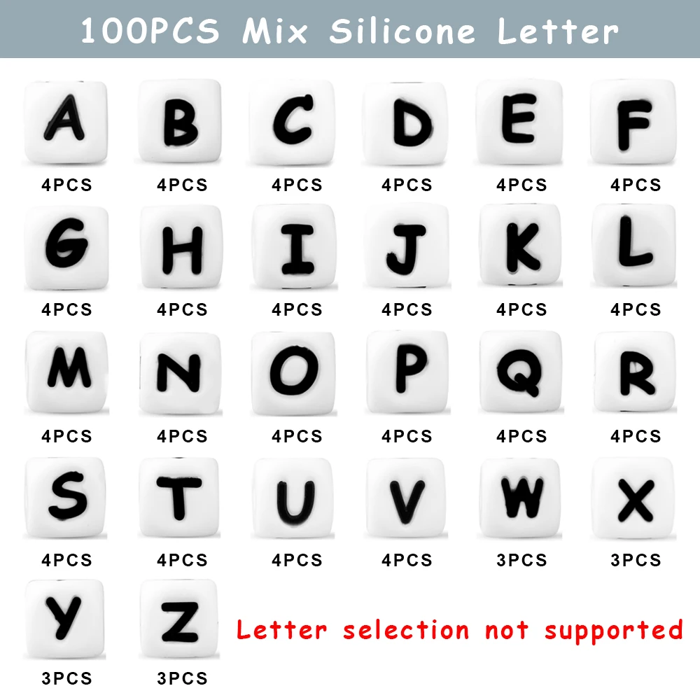 12MM Silicone Letter Beads Silicone Round Beads Loose Food Grade DIY Bracelet Necklace Pacifier Chain Accessories 100Pcs silicon beads