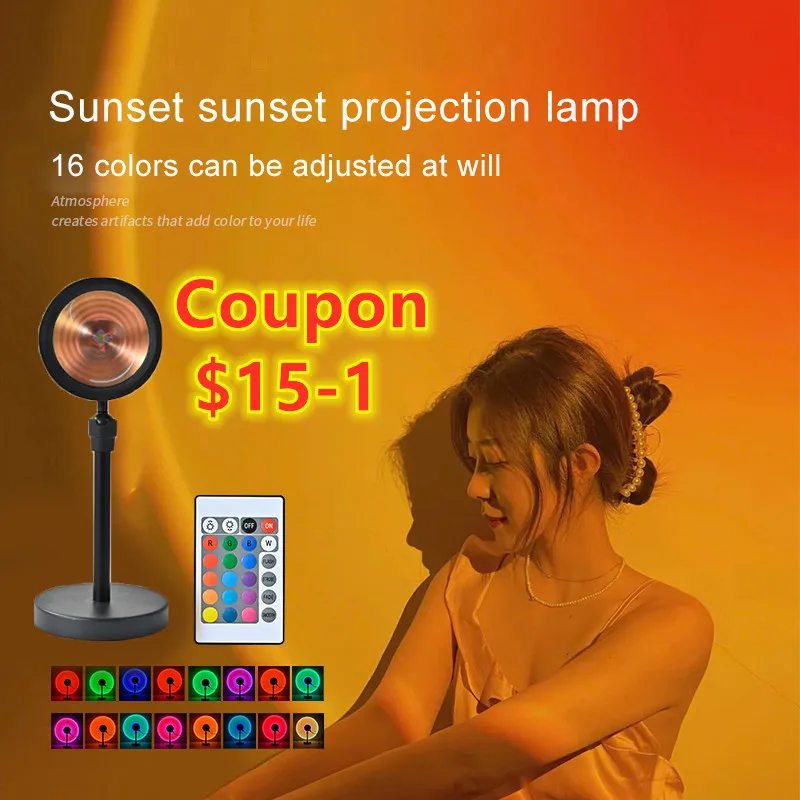 Ночной светильник s Sunset Радужный проектор прикроватная настольная лампа Usb