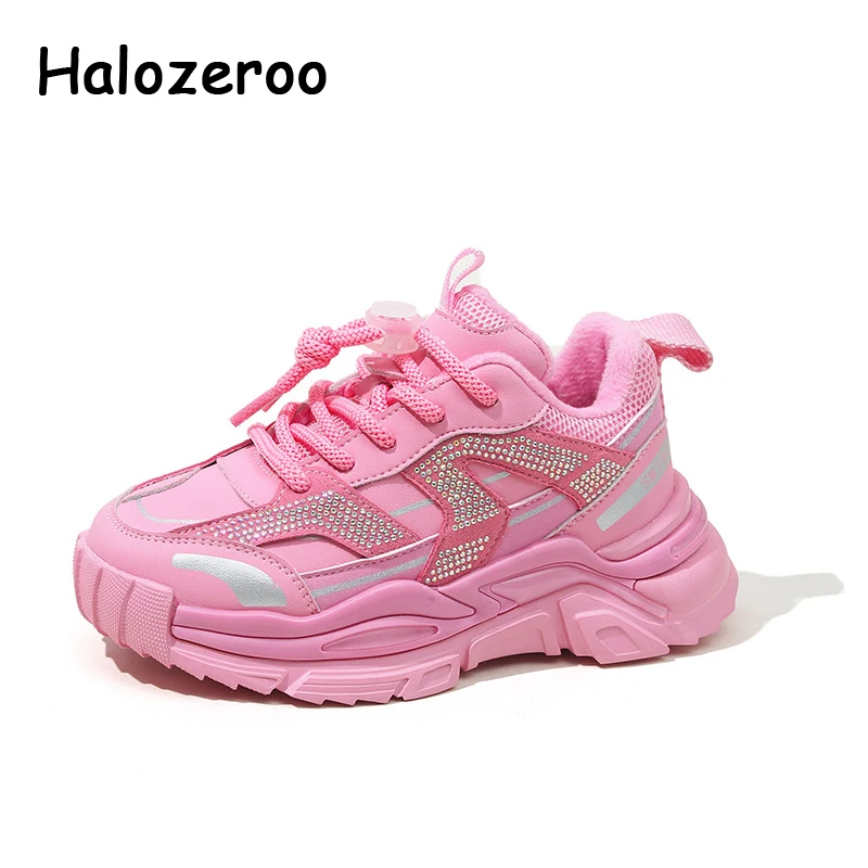 

New Kids Sport Sneakers Baby Girls Rhinestone Shoes Children Brand Chunky Sneakers Boys Slip On Casual Sneakers Trainers Winter