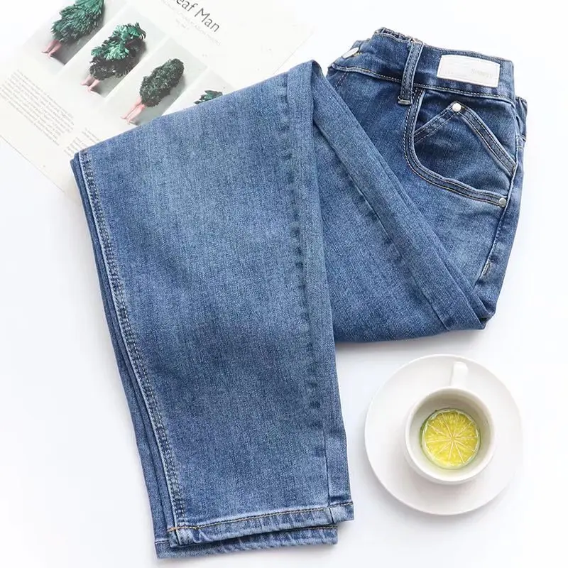 Women's Clothing Jeans 2022 Spring Fashion High Waist Stretch Denim Harem Pants Brief Casual Labelling Blue Bottoms D6-5003 good american jeans