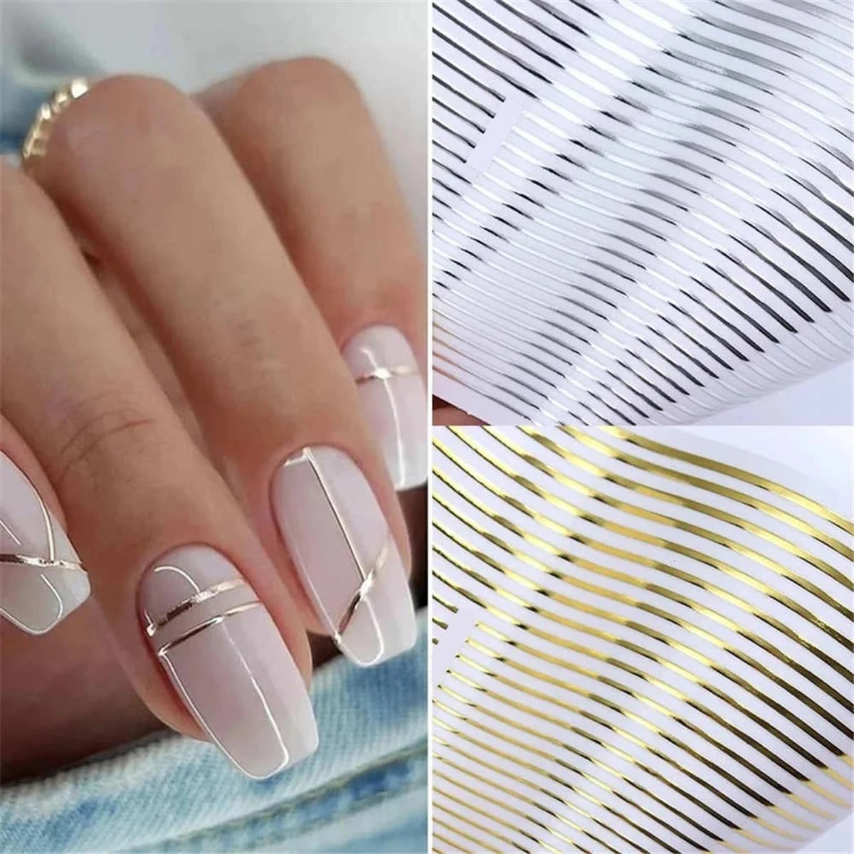 Nail Stickers Nail Decals Nail Art Decoration Nail Art Tools Nail Striping Tape Metallic Lines French Tip Manicure