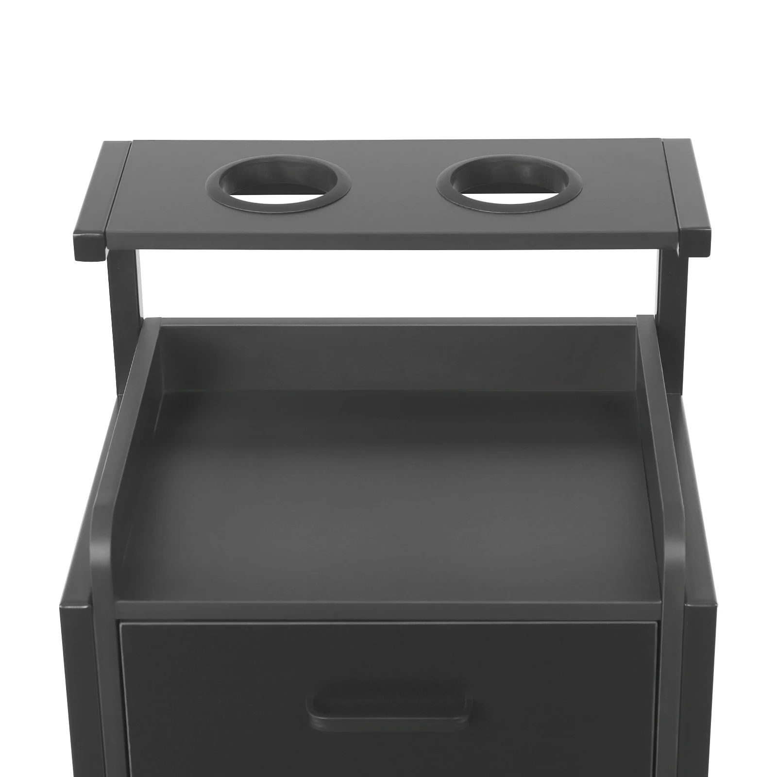 Wandmontierter Salon-Aufbewahrungsschrank mit 2 Schubladen, 50kg Tragkraft, Moderner Schwarzer Friseursalon-Wandschrank aus Spanplatte und Eisen – Detail 4