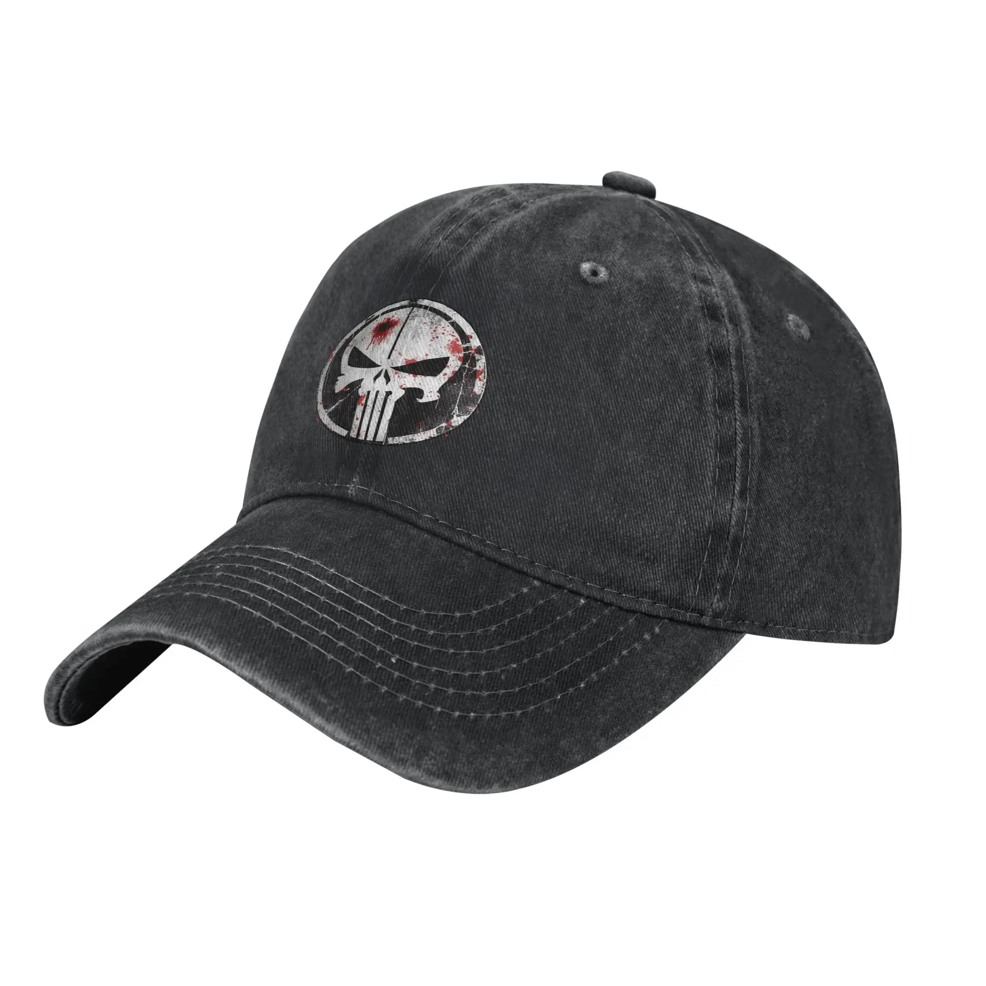 Lässige Punisher Blood Baseballkappen für Herren und Damen, Distressed-Baumwoll-Sonnenkappe, Outdoor-Lauf- und Golf-Geschenkkappen, Mütze – Detail 2