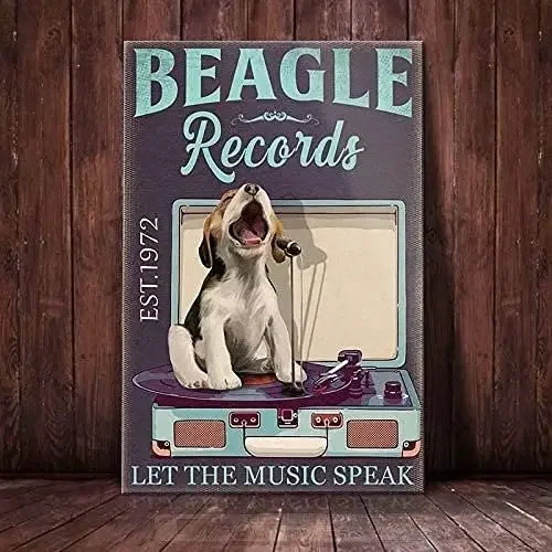 

Funny Dog Metal Tin Sign Beagle Recaids Let The Music Speak Printed Poster Entertainment Bar Cafe Living Room Kitchen Home