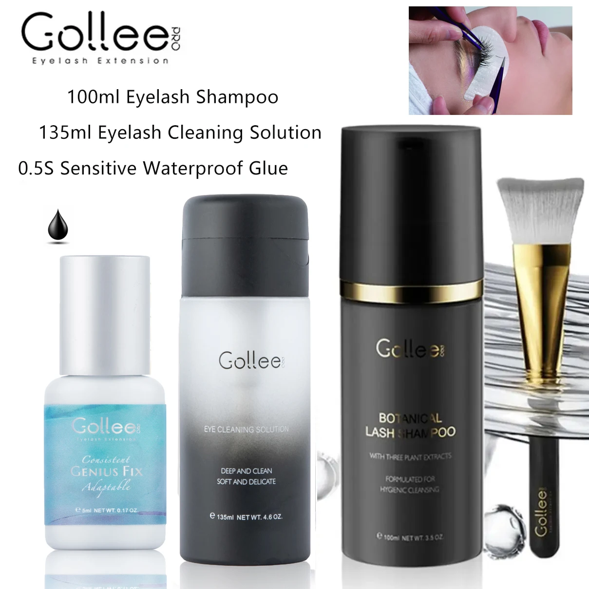 Gollee All Season Glue for Lash Extension 0.5s Super Glue Yelash Shampoo Deep Cleansing Liquid Eye Makeup Remover Foam Cleanser