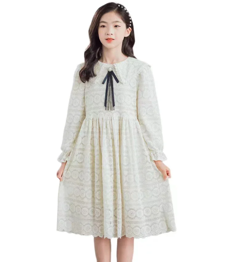 

Girls Spring Autumn Dress Teen New Lace Dress Children Bow Skirt Princess Elegant Clothing 6 8 10 12 14 16 Years