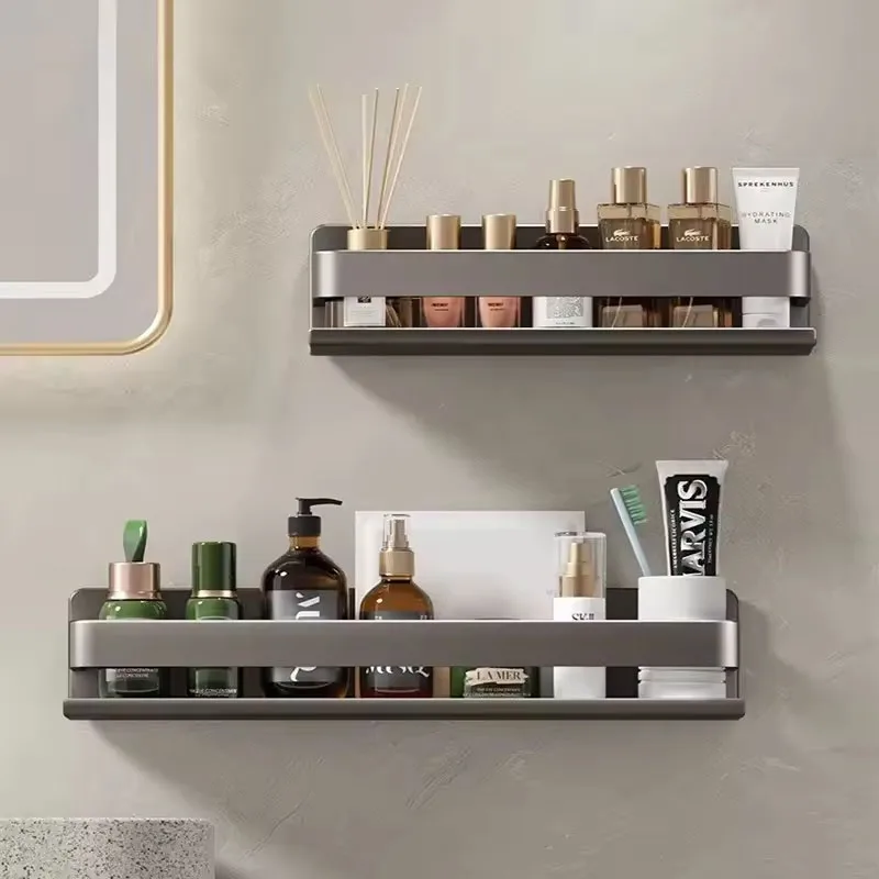 رف تخزين متعدد الوظائف لأثاث الحمام، يُثبت بدون حف...