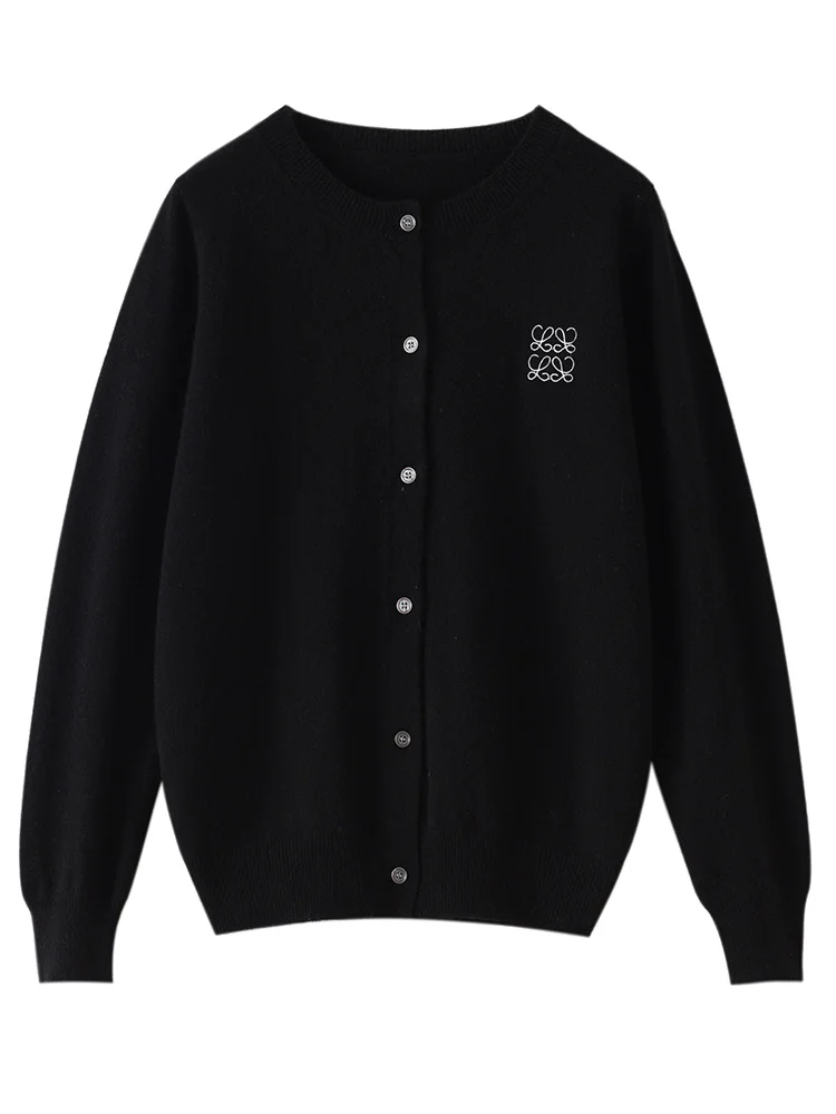 ADDONEE Cárdigan de cuello redondo para mujer, estilo preppy, suéter de manga larga para primavera y otoño, tejido de punto de lana merino 100 %, tela popular coreana