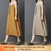 High Waist Loose Fit Summer Cotton Lin Blend Thin Outerwear Friendly Casual Dress plus Size Illusory Slimming White Color