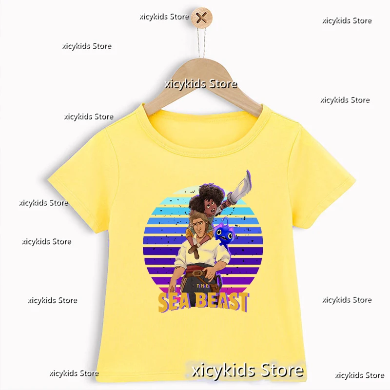 

2022 New Boys T-Shirt Cute The Sea Beast Cartoon Print Boys Clothes Yellow Shortsleeved Shirt Fashion Children'S Clothing Tshirt