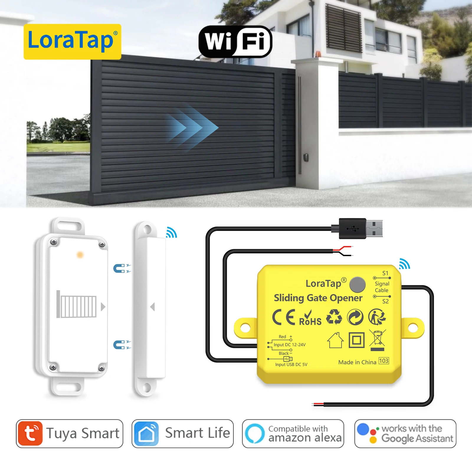 LoraTap Ouvre-Porte de Garage Connecté WiFi, Interrupteur de Porte  Intelligent, Compatible avec Google Home Alexa, Commutateur Contrôlé à  Distance, Kits Smart Module pour Portail Coulissant : : Bricolage