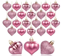12Pcs Christmas Balls Pendant Plastic Heart-shaped Ornament Christmas Tree Ornaments DIY Home Decor Supplies New Year Party Gift