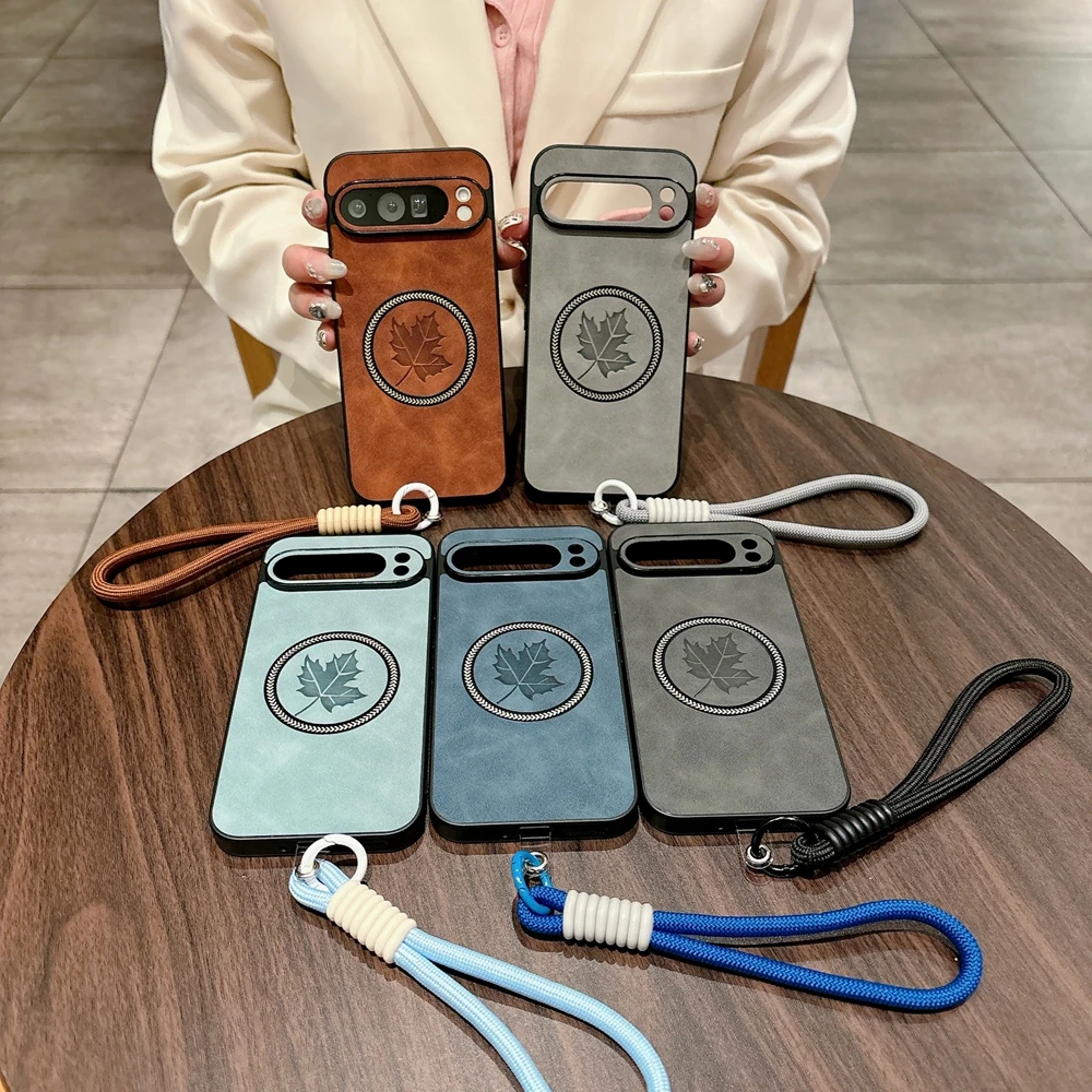 Luxury Maple Leaves Magnetic Leather Wrist Strap Case
