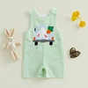 Infant Baby Girls Boys Easter Rompers Striped Bunny Truck Carrot Embroidery Crew Neck Sleeveless SpringJumpsuit Bunny Overalls 3