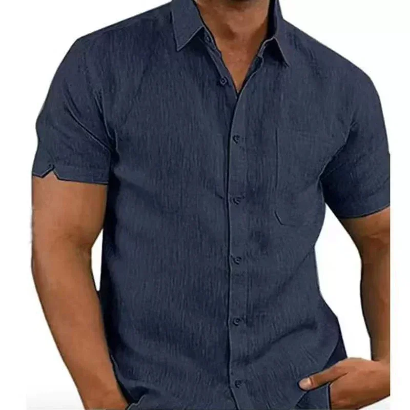 Description Picture 6 of itemSummer Cotton Linen Shirts For Men Casual Short Sleeved Shirts Blouses Solid Turn-Down Collar Formal Beach Shirts Male Clothing