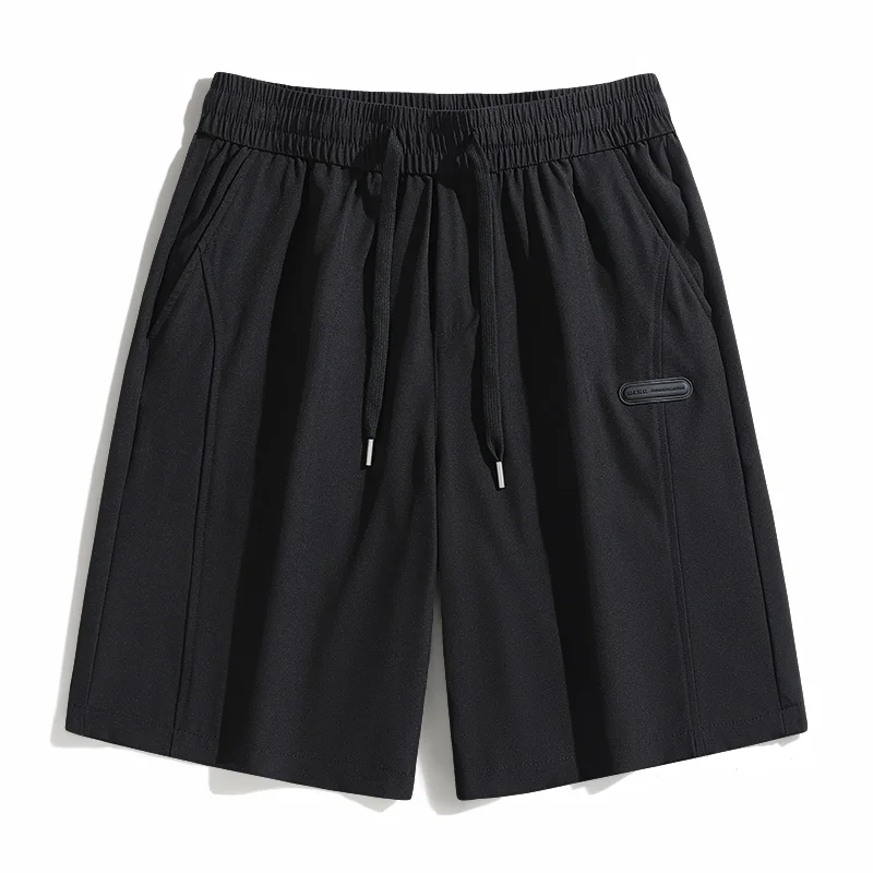 Fashion Solid Color Spliced Pockets Straight Casual Shorts Men's Clothing 2024 Summer Loose Korean Elastic High Waist Shorts
