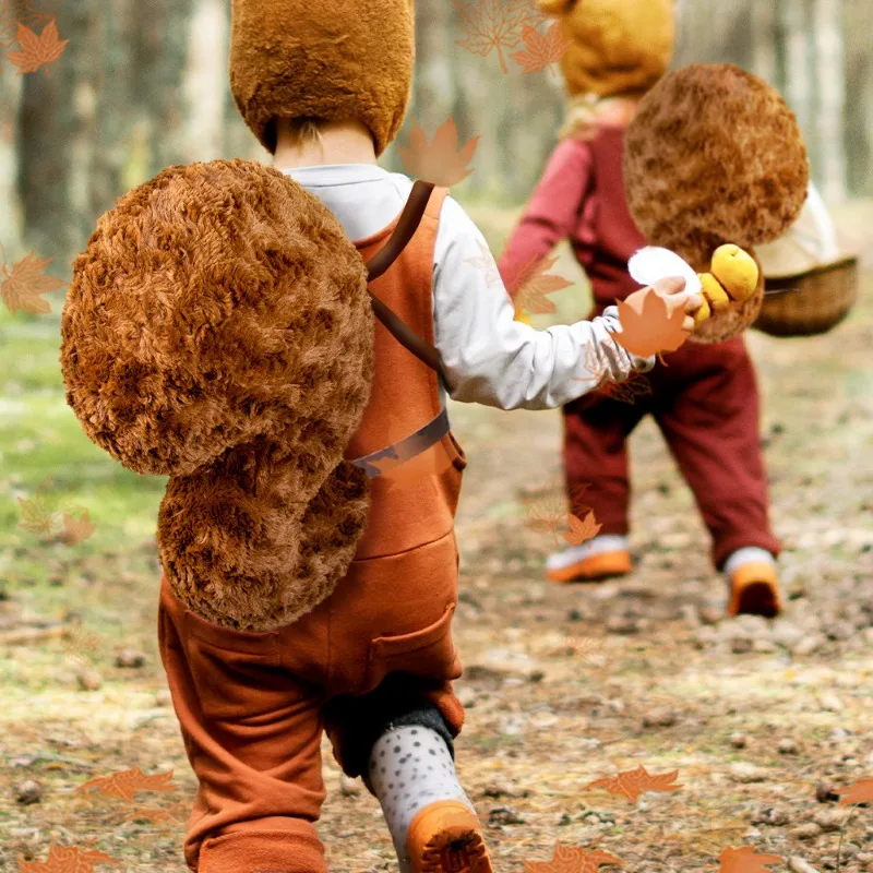 2pcs/set Squirrel Shape Ears Headwear Tail Animal Cosplay Props Accessories Boys and Girls Party Carnival Stage Show Dress Up