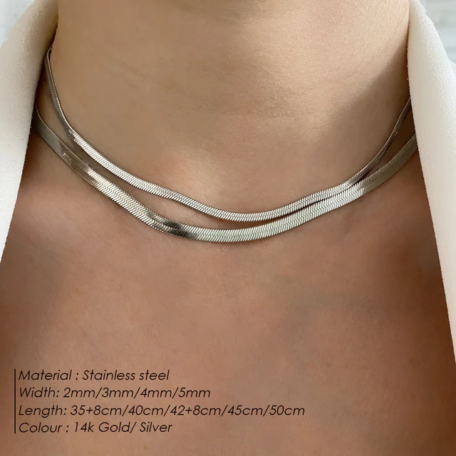EManco unisexe serpent chaîne collier couleur argent tour de cou en acier inoxydable à chevrons chaîne collier pour femmes bijoux en gros