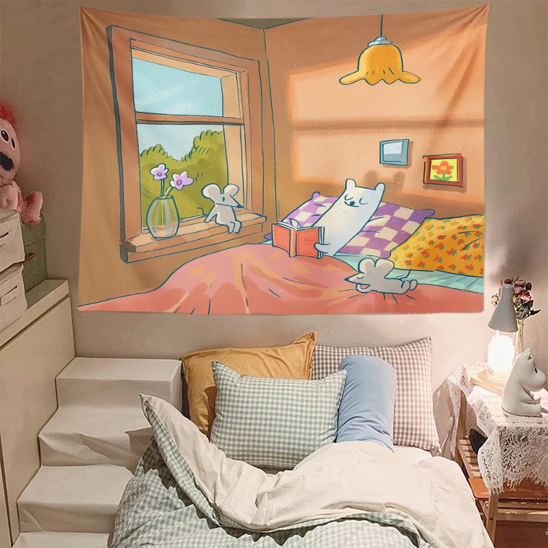 Tapestry Decor Healing Cartoon Small Animal Tapestry Bohemian Kawaii Accessories Room Tapestries kawaii Ccessories Room Wall Cloth Tapestries