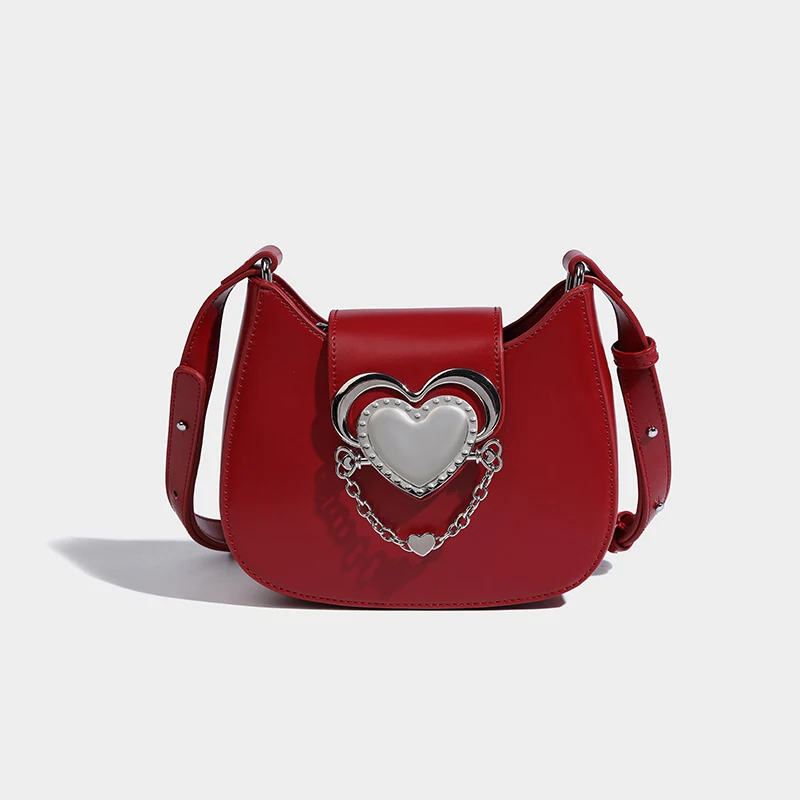 

Сумка-мессенджер с декоративной цепочкой в форме сердца для женщин, роскошные дизайнерские сумки и кошельки, новинка 2024, модная сумка через плечо из искусственной кожи