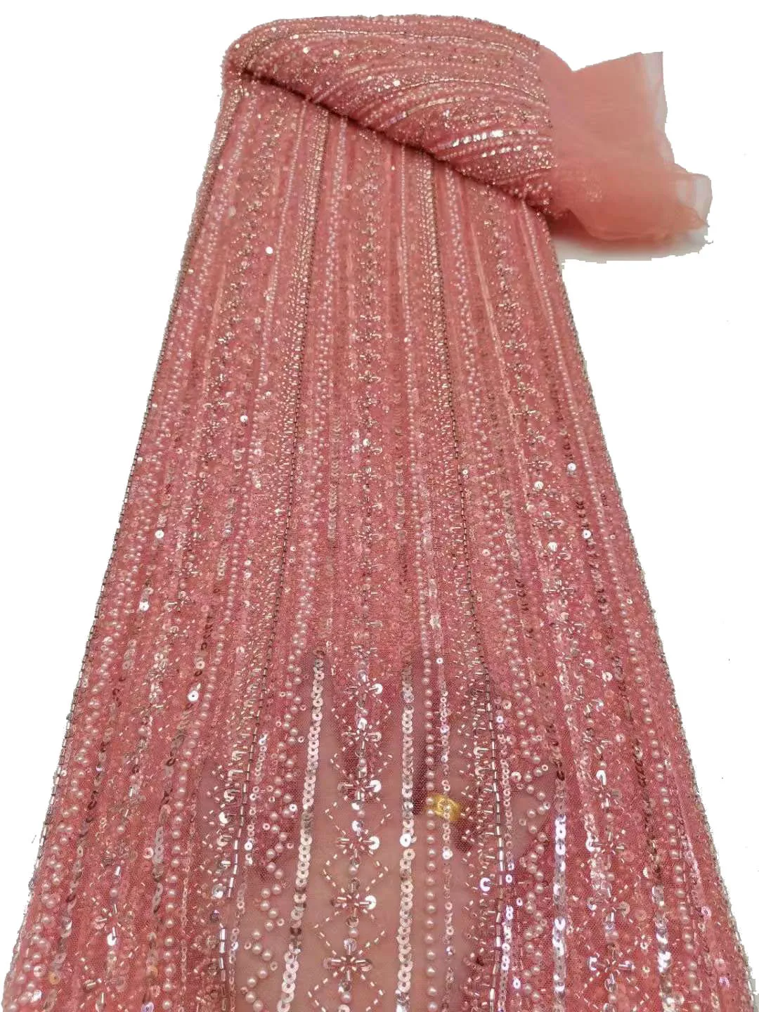 

2023 new listing exquisite heavy bead tube sequins tulle, Europe and the United States fashion beads lace evening dress / 5yards