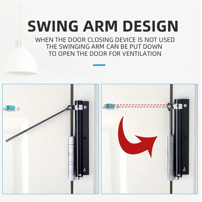 Aluminum Alloy Automatic Door Closer Spring Automatic Door Closing Device Suitable for Many Types of Adjustable Closer