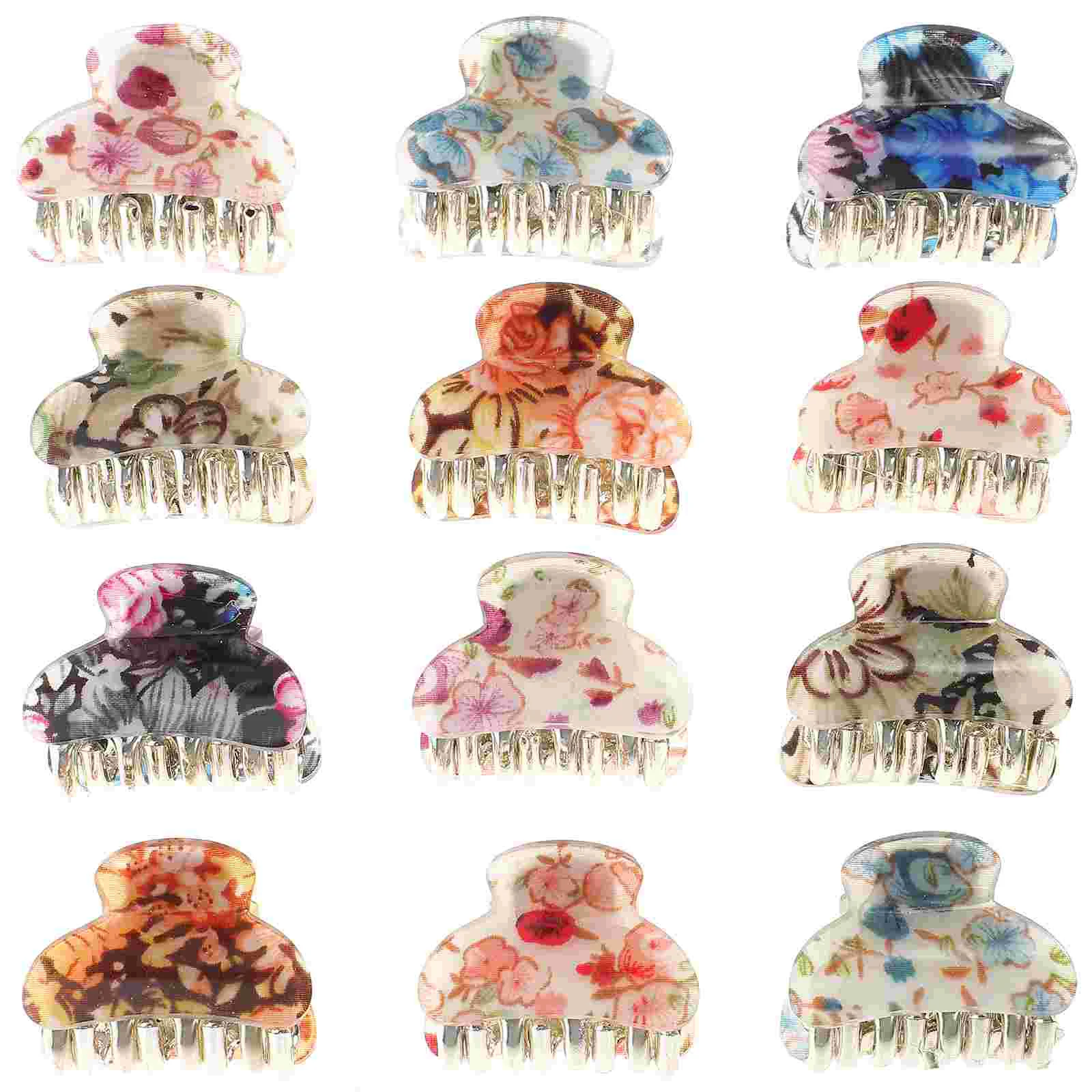 

12pcs Floral Small Acrylic Hair Claw Clips Mini Hair Claw Hair Clamps for Girls lady Random Style