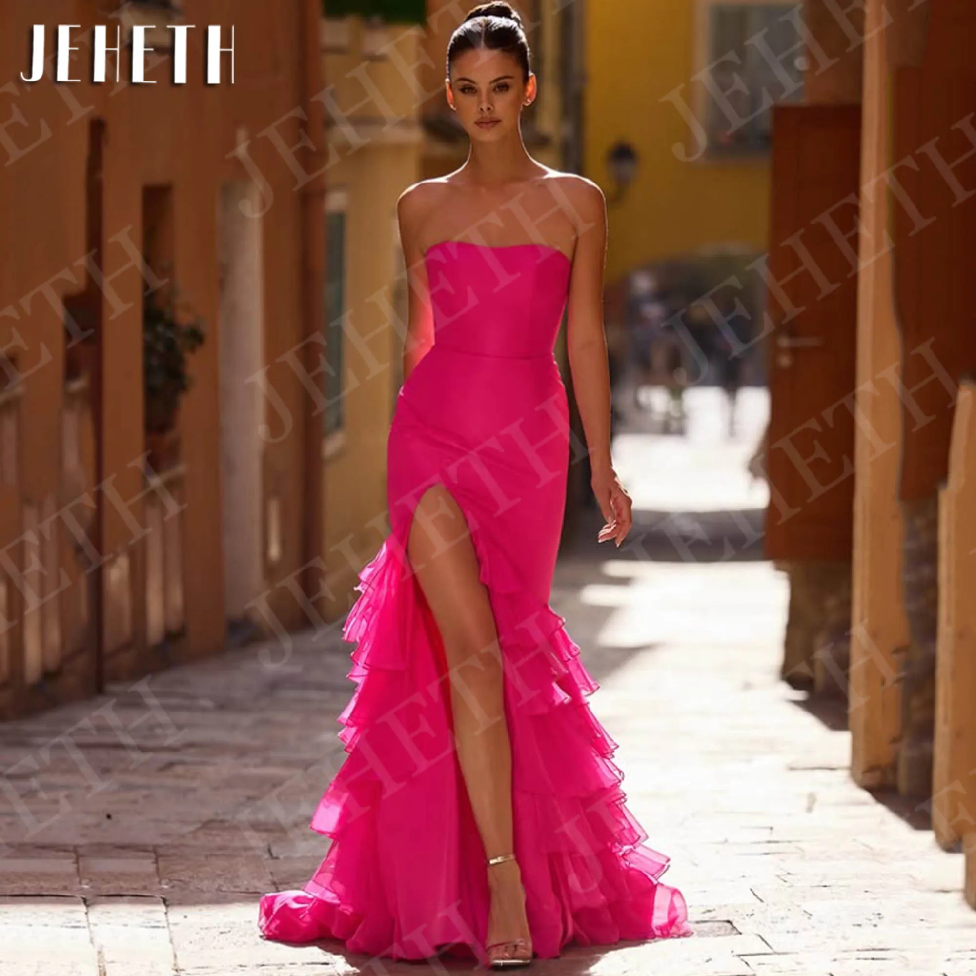 chinese dress ladies Fuchsia Color Prom Dresses Trumpet/Mermaid Spaghetti Straps Sleeveless main image 1