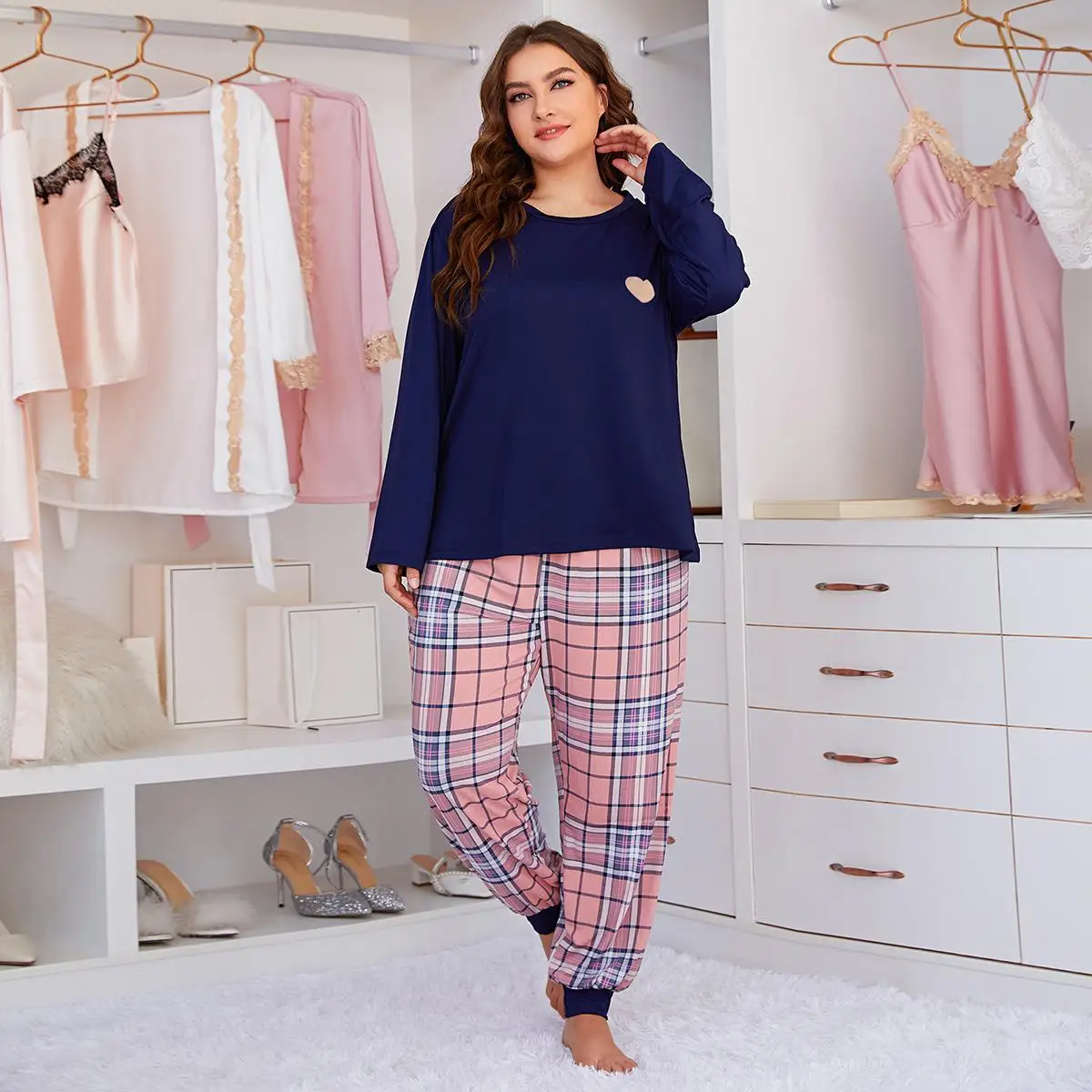 plus size Pajama sets black red women home clothing outfit lounge pijama sleepwear pyjama