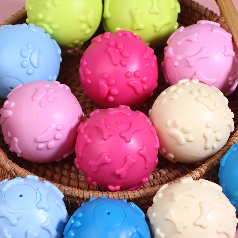 Interactive Cartoon Paw Print Dog Toy Ball, Squeaky & Chewable Rubber Material, Small Breed Pet Plaything Aids in Dental Health Sde7eef363f724e1fb0d8cb8be25f7ec9z