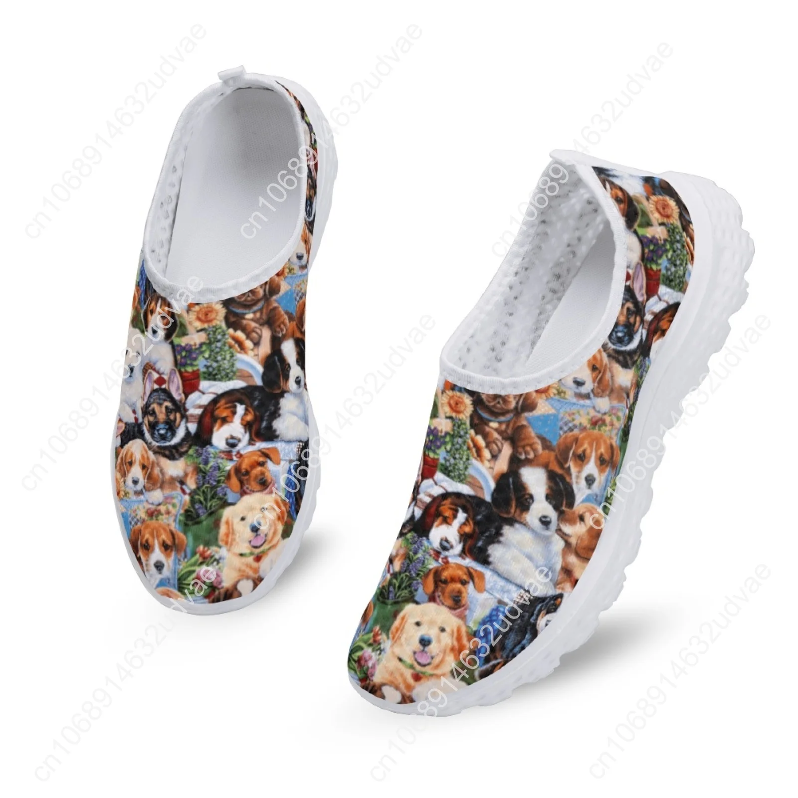 Breathable Air Mesh Sneakers For Women Cute Dogs Painting Print Female Flat Shoes Summer Soft Slip-on Loafers Hot
