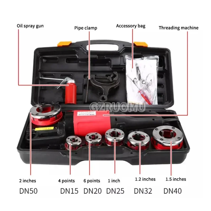 2300W Portable Hand-Held Electric Pipe Threading Machine Household Hinged Plate Galvanized Pipe Threading Tool