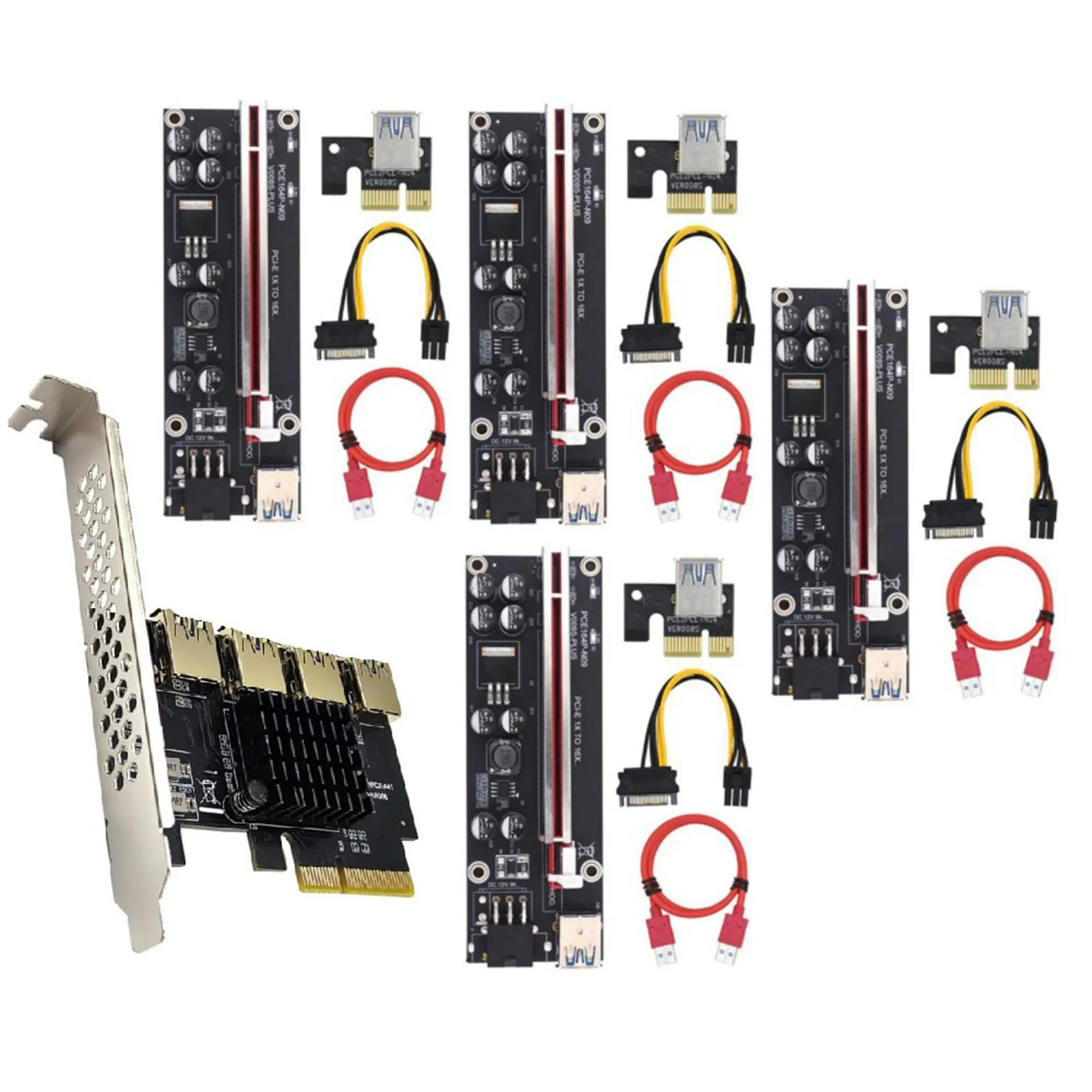

PCIE 4-портовый USB 3.0 PCI-E Райзер 4X To16X Расширительная карта с PCIE 1-4 Райзер VER009S PLUS PCI Express набор карт