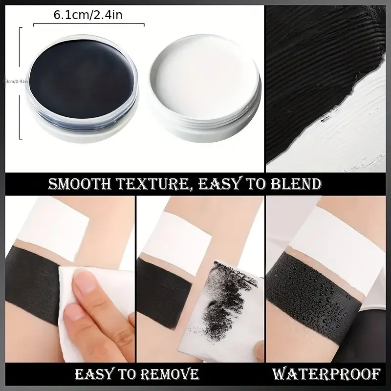 Face  Body Paint Set - Black White Red FX Makeup for Halloween Role Play with 6 Brushes