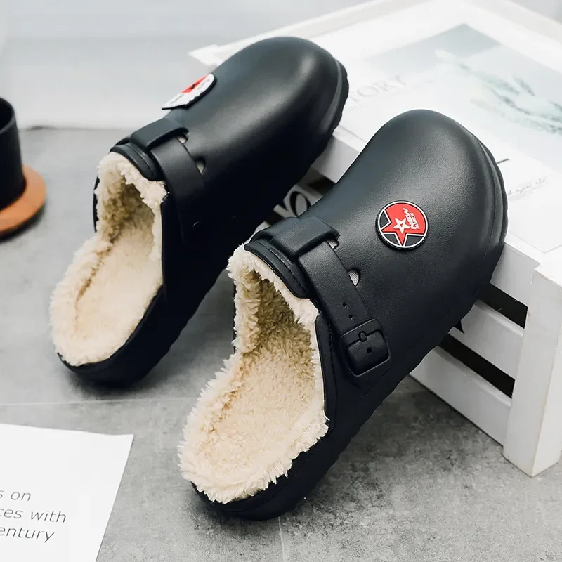 Men Slippers Winter Loafer Waterproof EVA Clogs Warm Fluffy Cotton Indoor Shoe House Slipper Square Men Keep Warm Garden Shoes