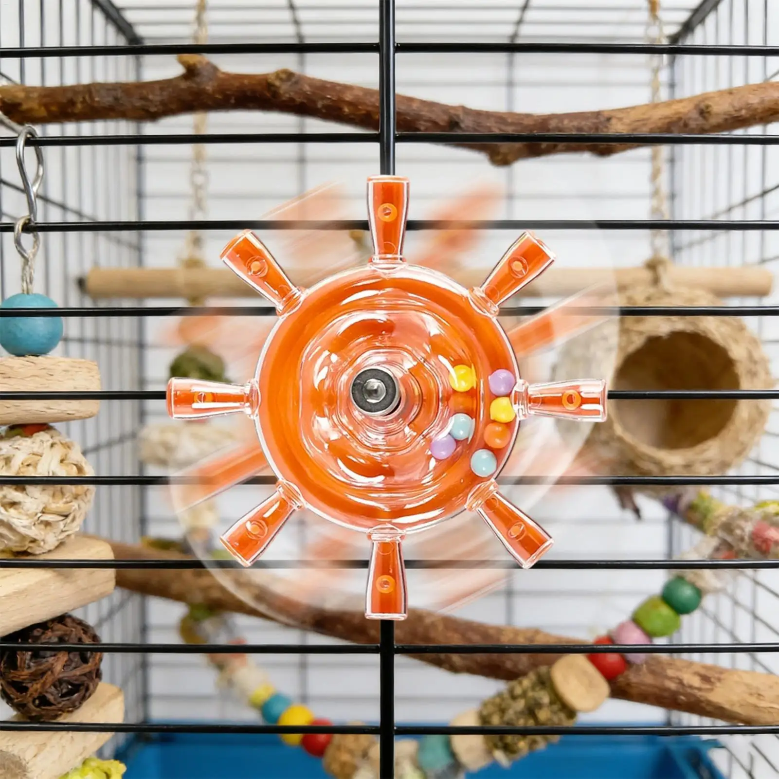 Rotating Bird Chew & Spin Toy with Exercise Wheel and Rattle