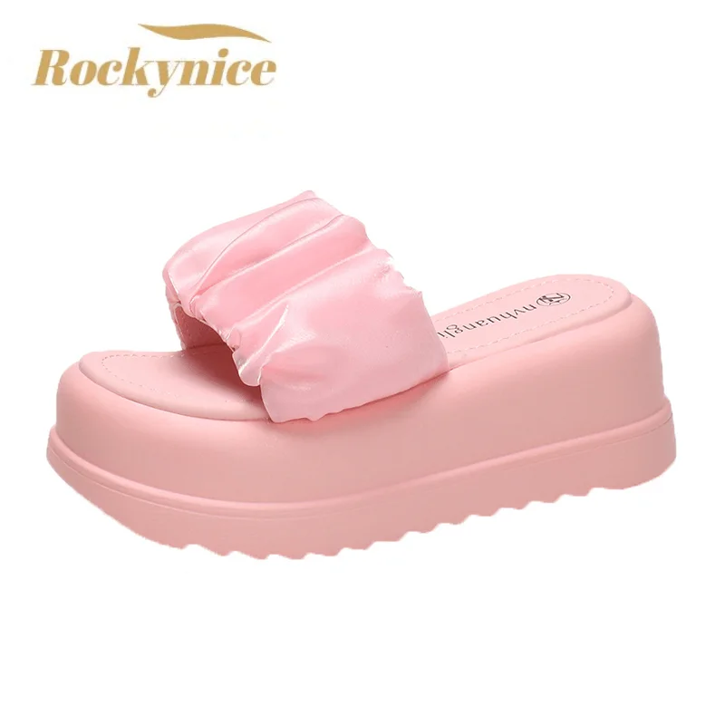 

Women High Platform Slippers Summer Beach Flip-Flops Fashion 2023 Ladies 7CM Wedge Heels Shoes Woman Pink Outside Chunky Sandals
