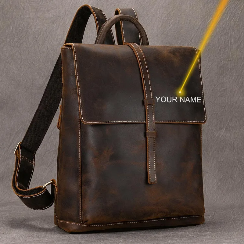 

Luufan Vintage Genuine Leather Men Backpack Business Male 14" Laptop Bag Daypacks Cowhide Large Capacity Travel Bags School Bag