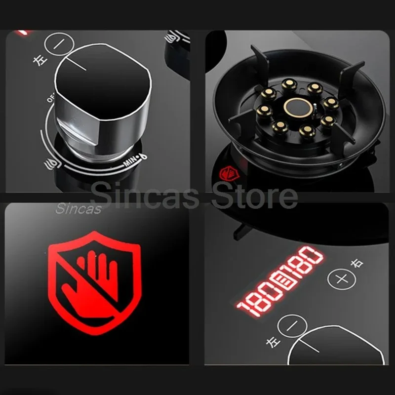 Two-burner Gas Stove Desktop Fierce Fire Kitchen Gas Stove Dual Stove Embedded Nature Gas/LPG Timing Stove Dual-Use Gas Cooker 5