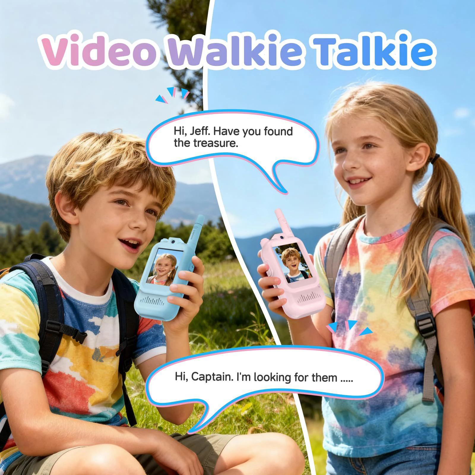 2 Pack Kids Video Walkie Talkies Toys with HD Camera & 3 Voice Changer Rechargeable Interphone Toy for Boys Girl Indoor Play Use