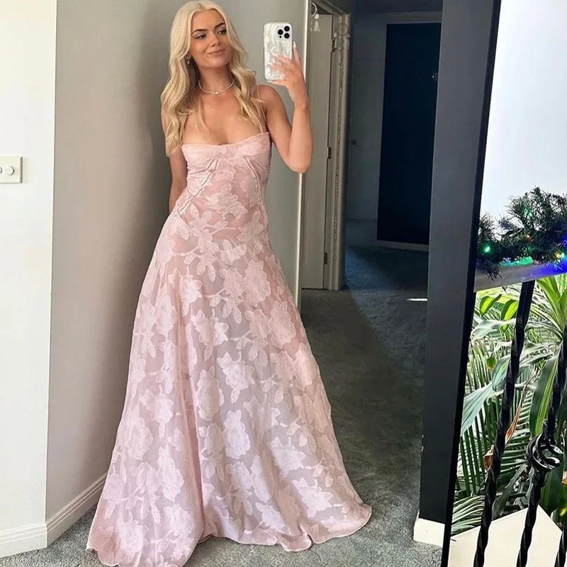 

Summer Fashion Lady Evening Strapless Dress Sexy Backless Solid Color Elegant Long Dresses Casual Daily Women Sleeveless Gown