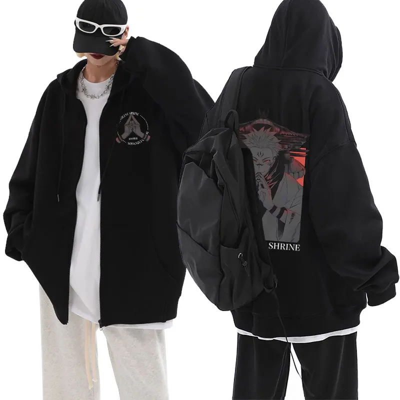 

Anime Jujutsu Kaisen Ryomen Sukuna Malevolent Shrine Oversized Print Zipper Hoodie Man Casual Zip Up Jacket Men Manga Sweatshirt